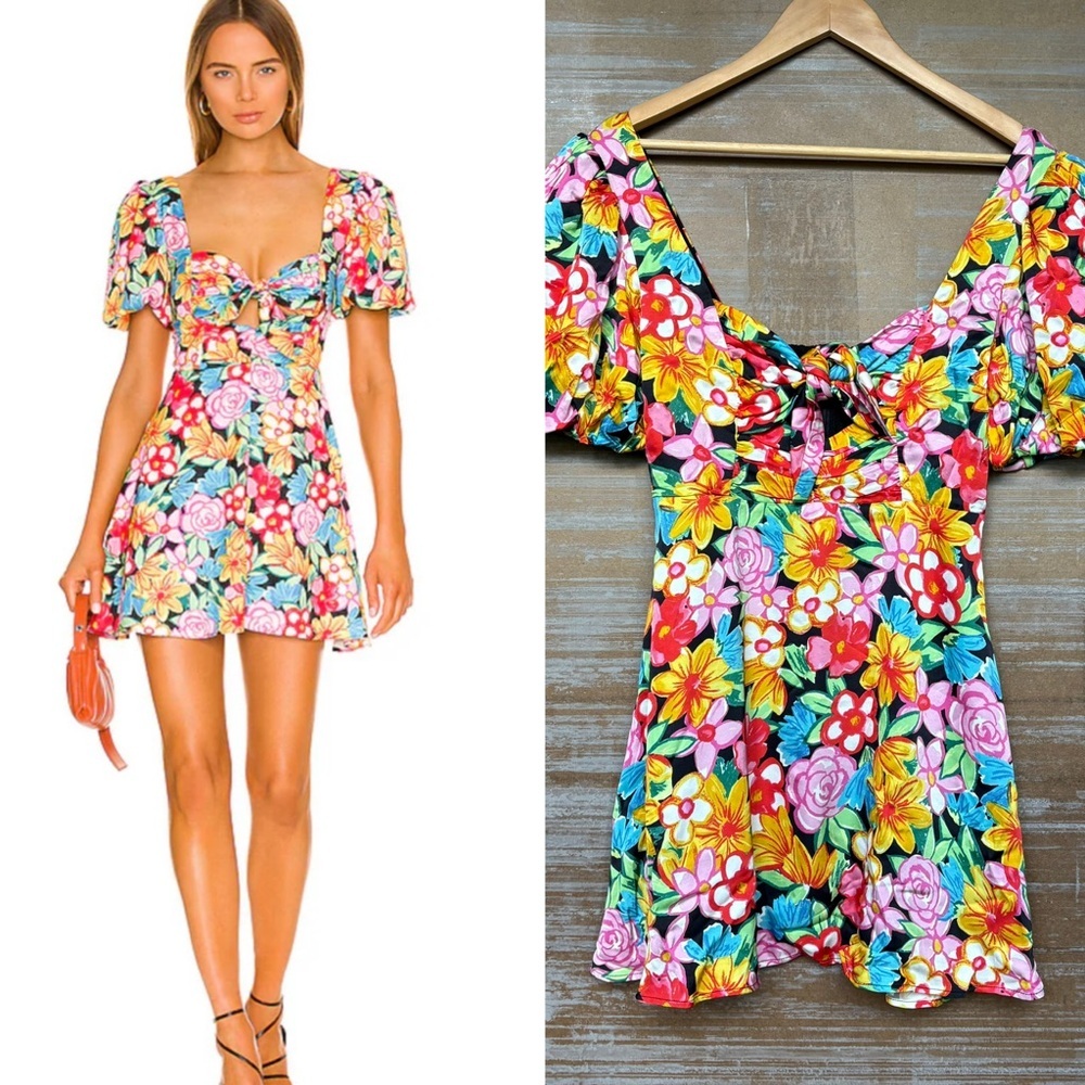 For Love & Lemons Mallory Mini Dress Floral Preppy Causal Sexy Womens S